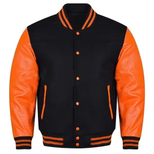 Bomber Varsity Jacket - Black Orange