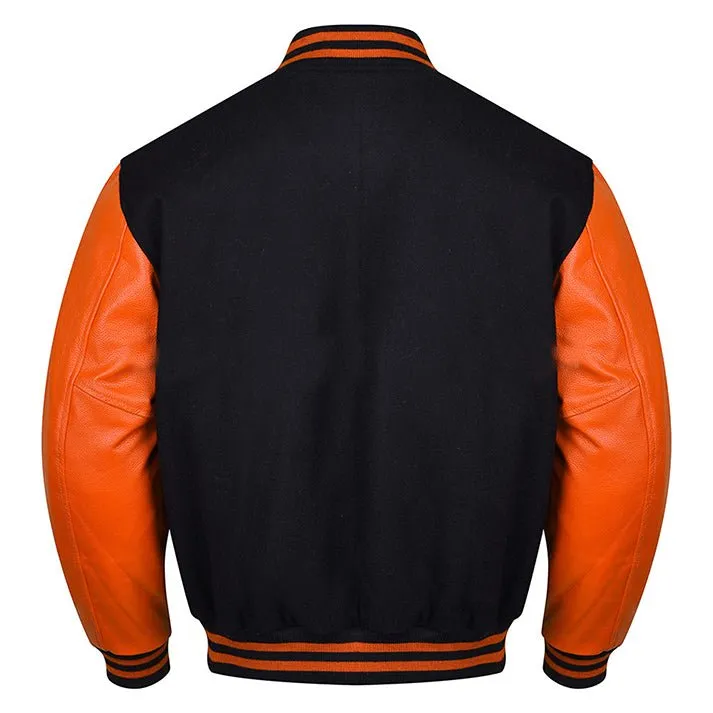 Bomber Varsity Jacket - Black Orange
