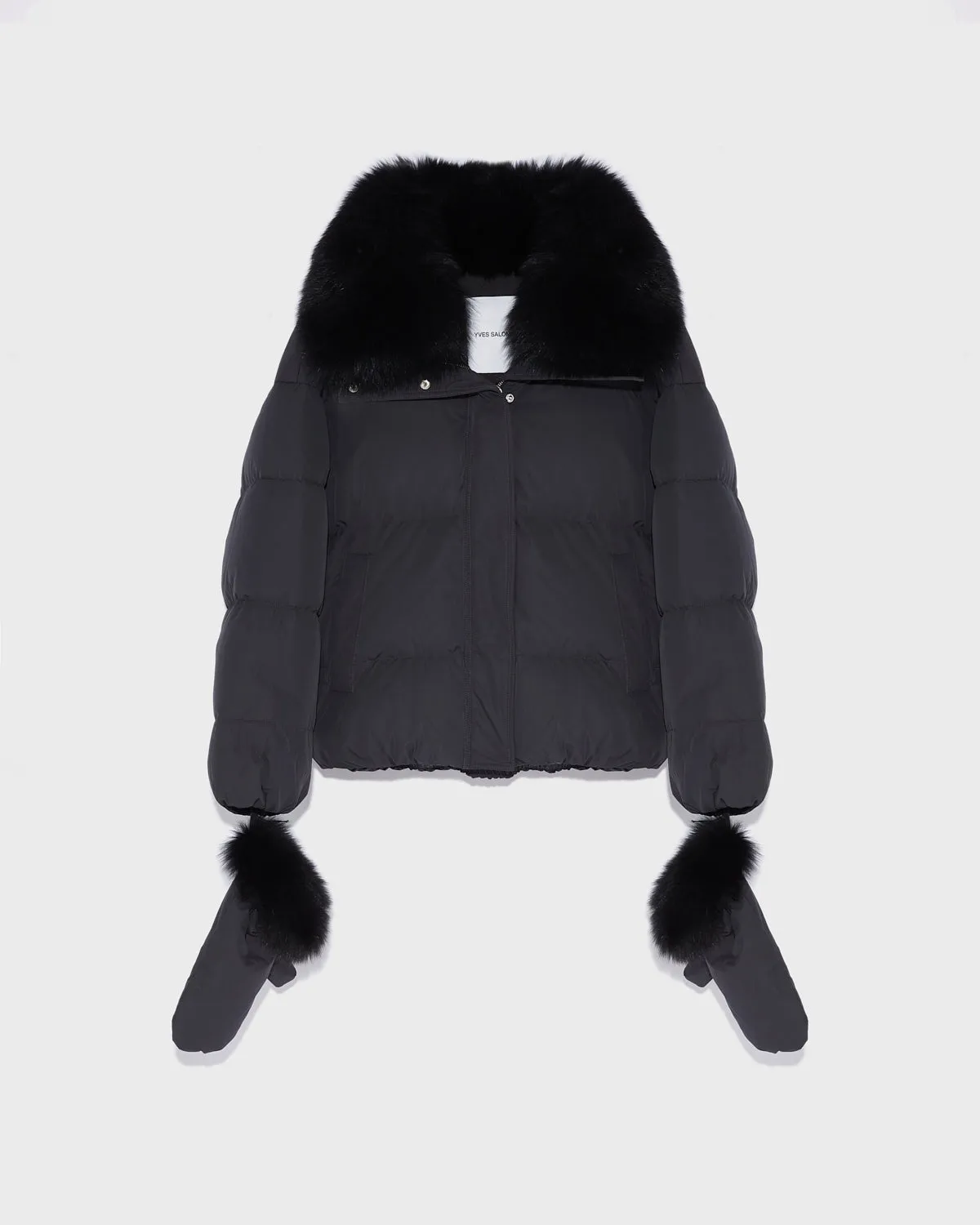Boxy down jacket in waterproof technical fabric with fox fur collar