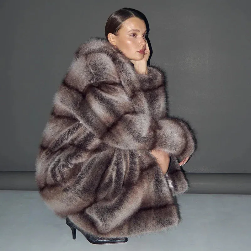 Brand Jacket Women Warm Long Fur Furry High Fox Luxury Super Overcoat Affordable luxury Professional service Fur Female Coat Winter Fluffy Faux Street 
