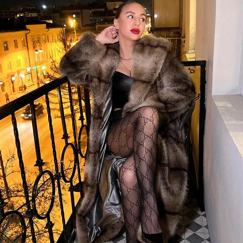 Brand Jacket Women Warm Long Fur Furry High Fox Luxury Super Overcoat Affordable luxury Professional service Fur Female Coat Winter Fluffy Faux Street 