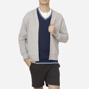 Branded Men's Button Fleece Cardigan Light Gray