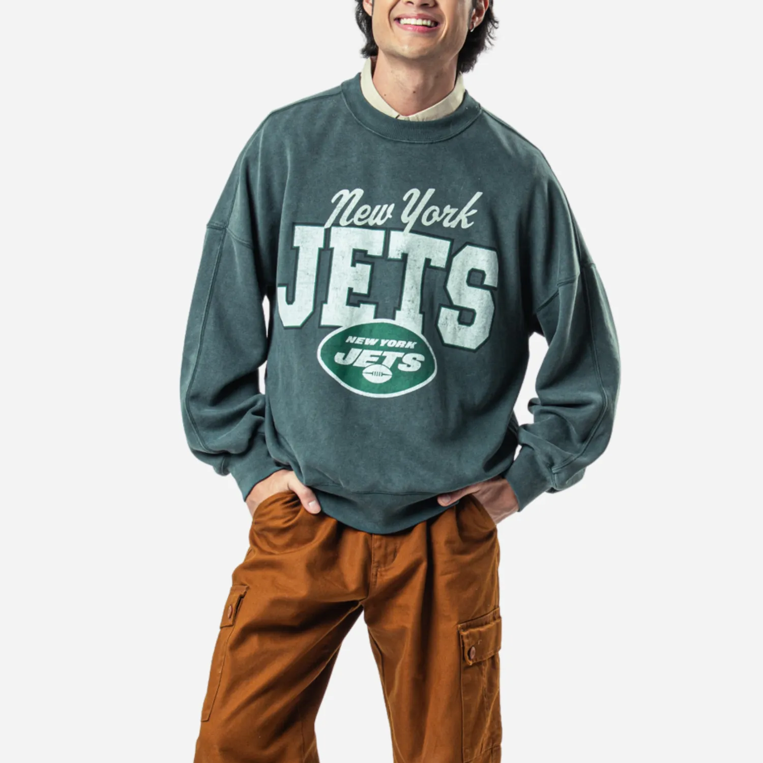 Branded Men's Oversized Graphic Pullover Sweater New York Jets Green