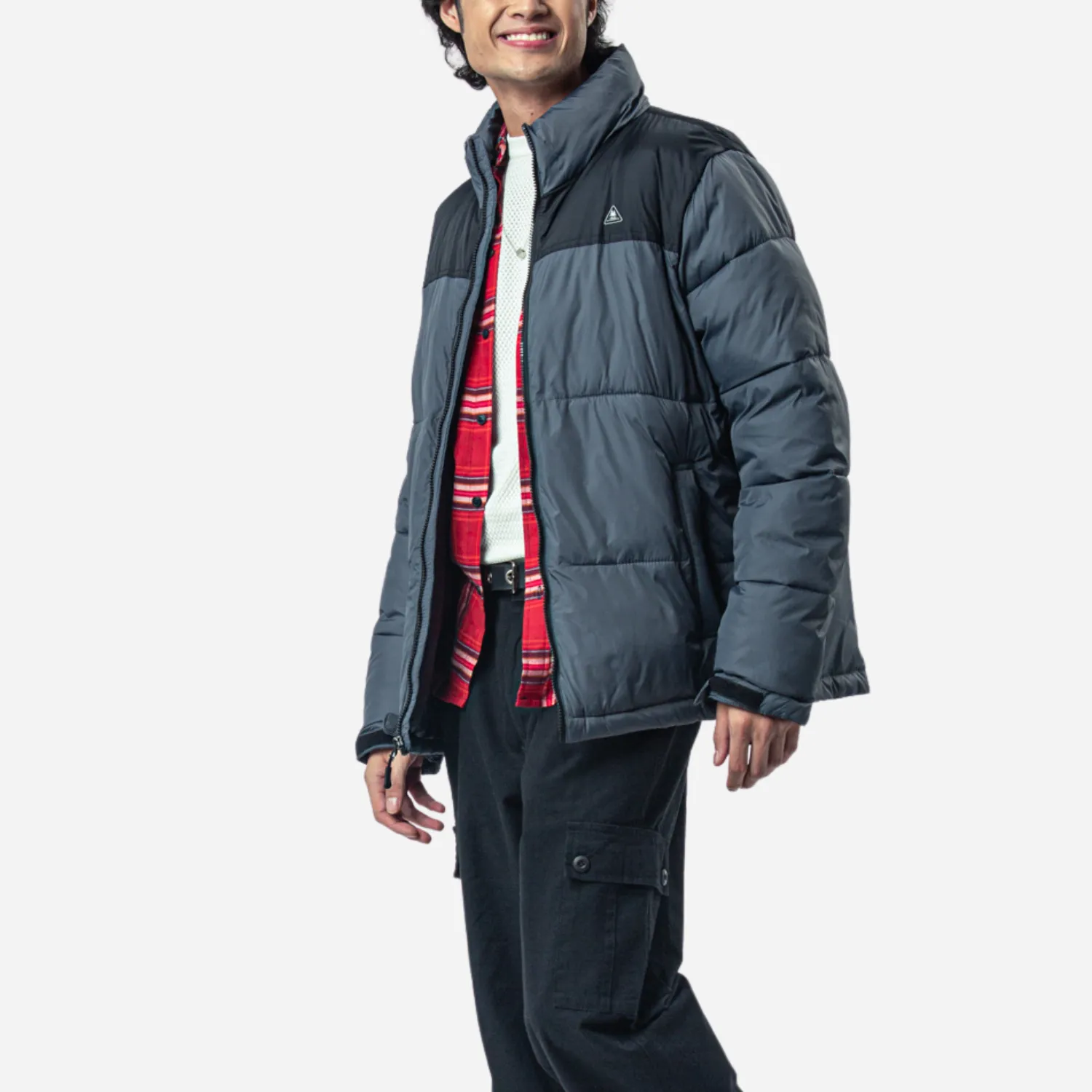 Branded Men's Winter Puffer Jacket With Combi Dark Gray