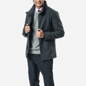 Branded Men's Winter Wool Trench Coat Dark Gray