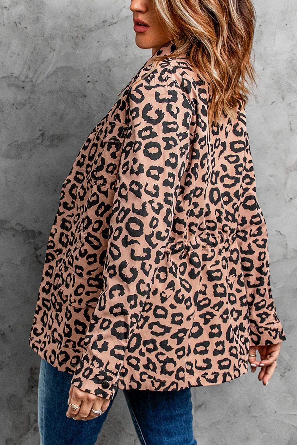 Brown Zipper Leopard Coat