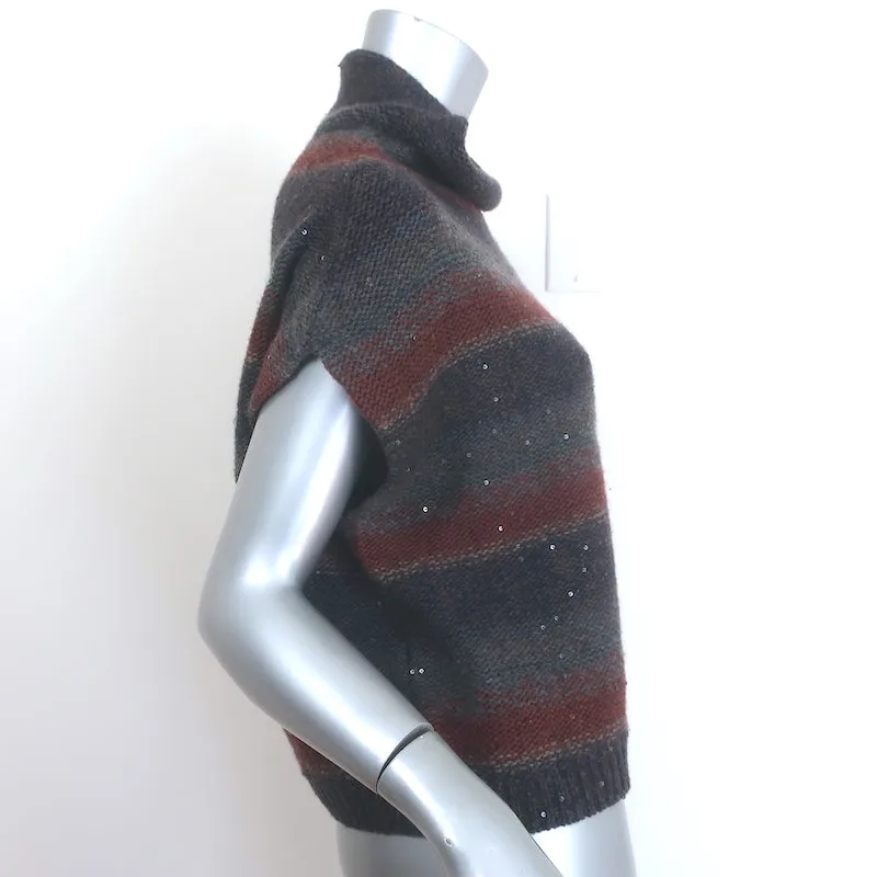 Brunello Cucinelli Sequined Sweater Navy/Red Striped Cashmere-Silk Size Medium