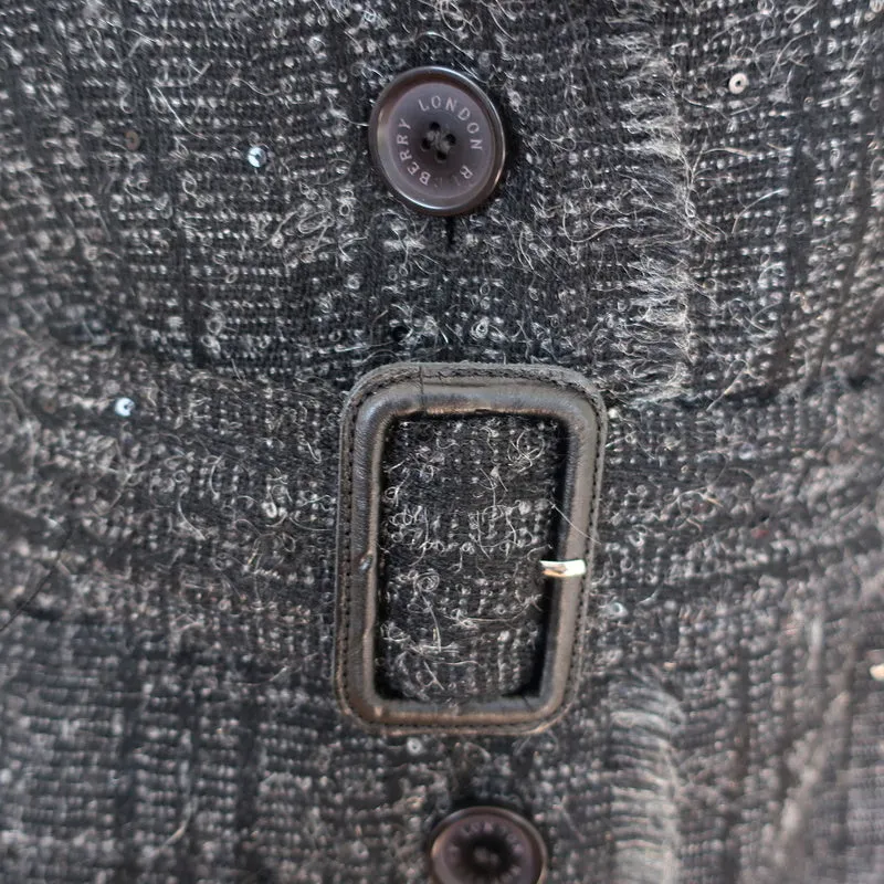 Burberry London Tiered Coat Black Sequined Tweed Size US 6 Belted Jacket
