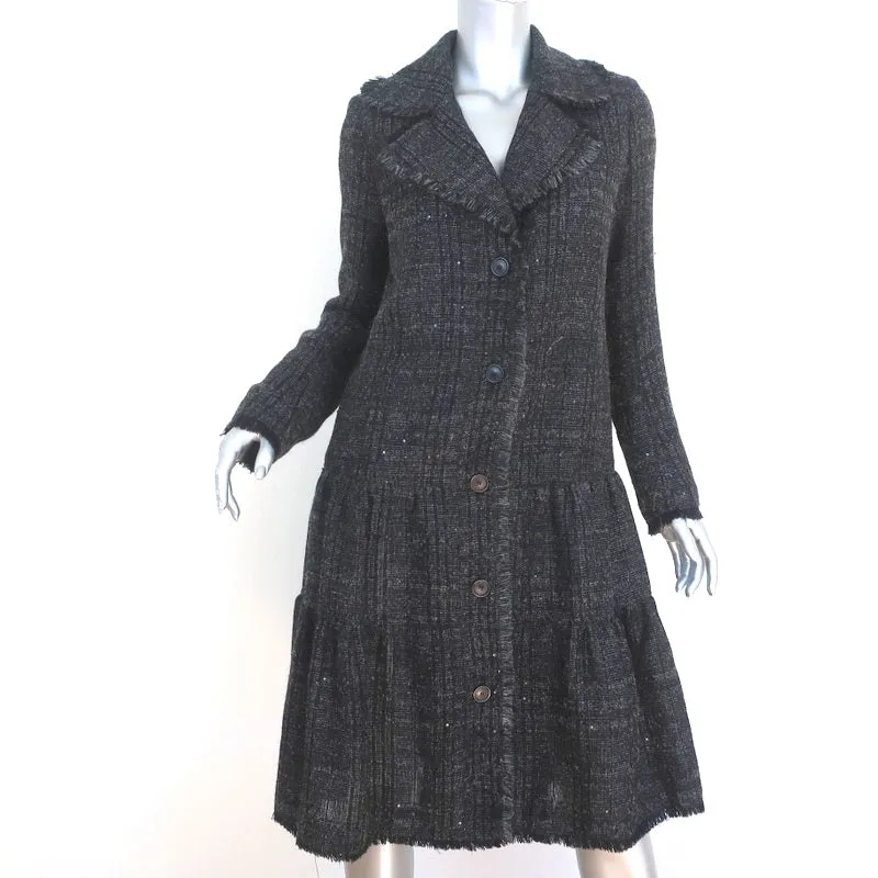 Burberry London Tiered Coat Black Sequined Tweed Size US 6 Belted Jacket