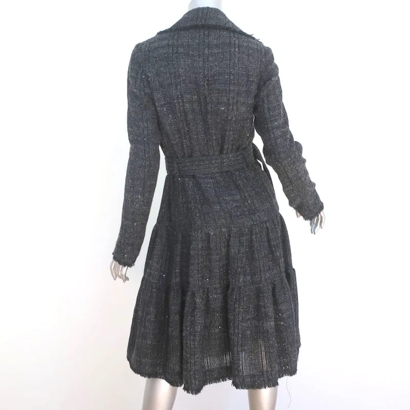 Burberry London Tiered Coat Black Sequined Tweed Size US 6 Belted Jacket