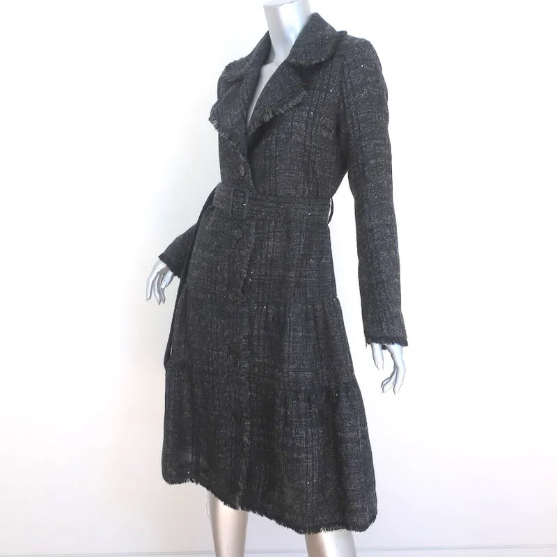 Burberry London Tiered Coat Black Sequined Tweed Size US 6 Belted Jacket