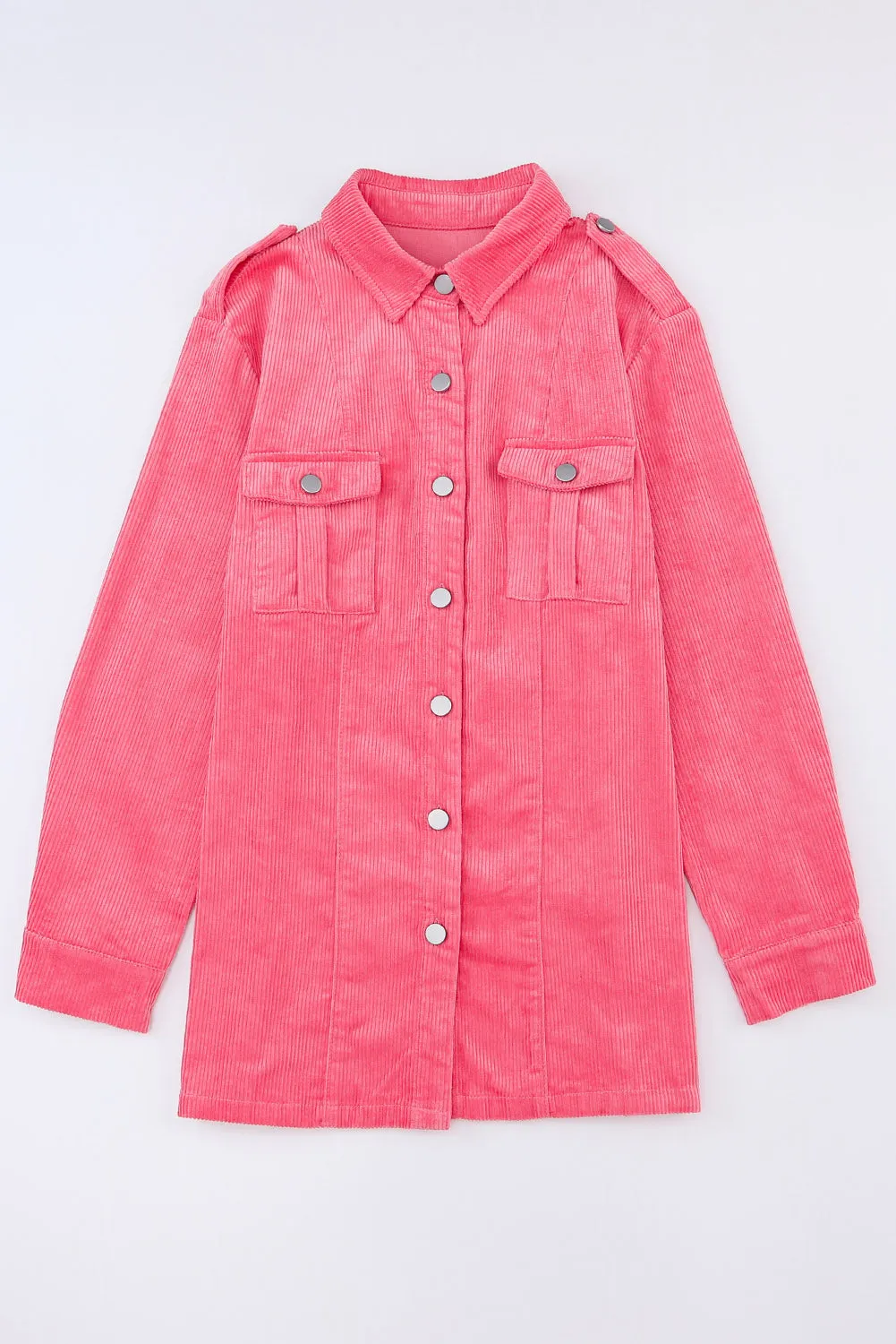 Buttoned Flap Pocket Pink Corduroy Jacket