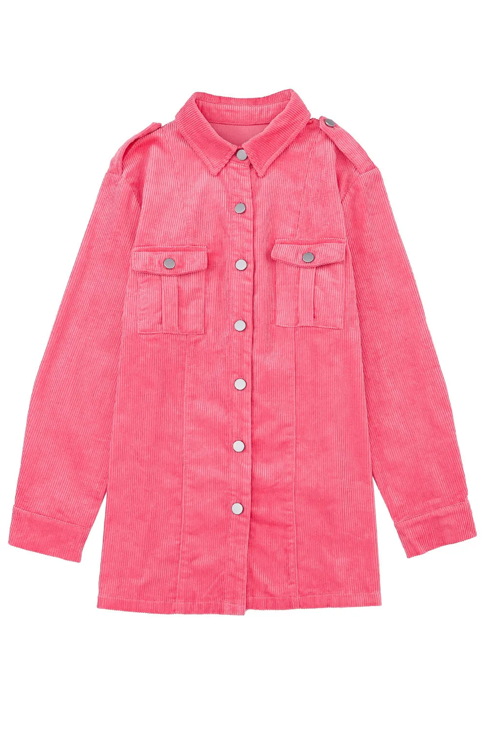 Buttoned Flap Pocket Pink Corduroy Jacket