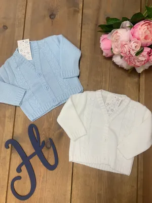 Cable Knitted Cardigan Blue or Ivory