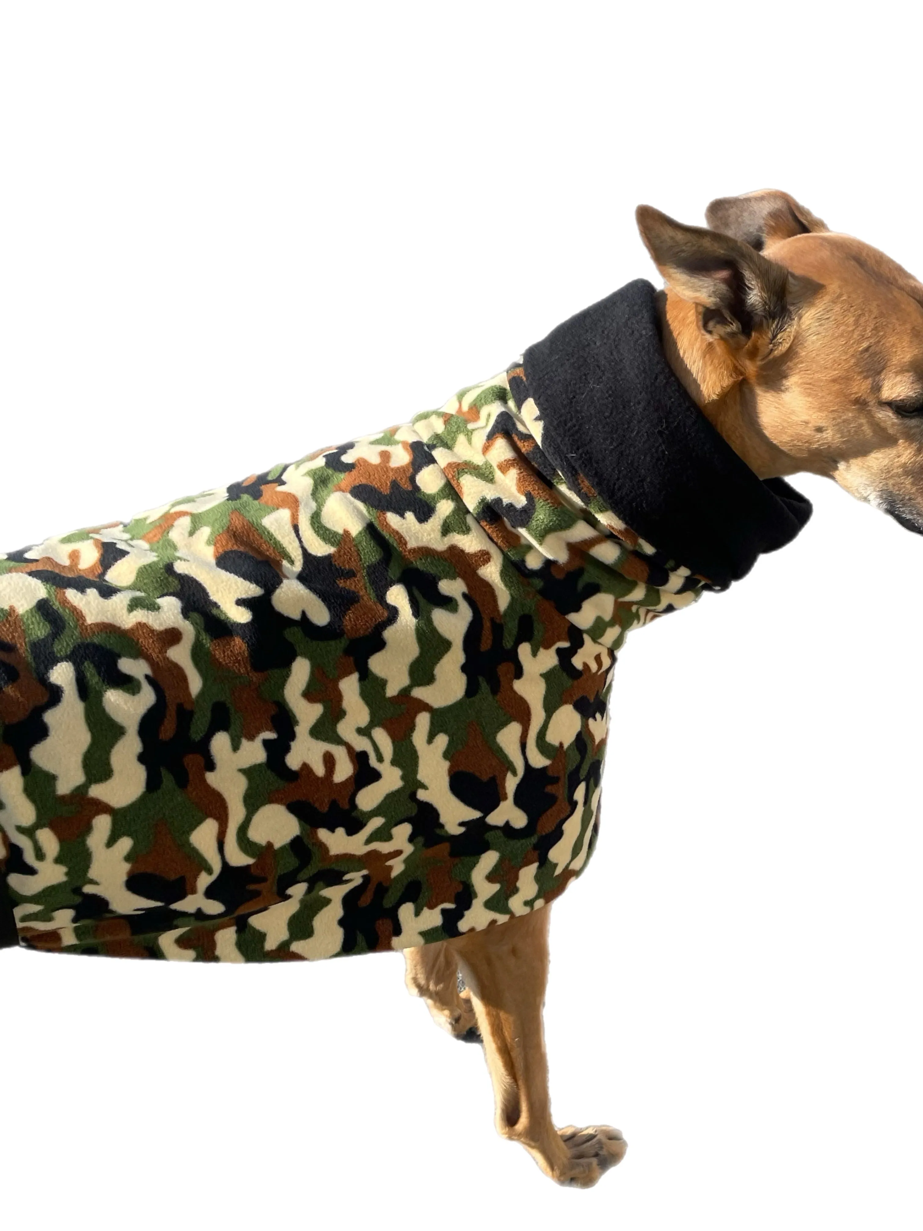 Cammo green print deluxe style greyhound coat camouflage double polar fleece washable
