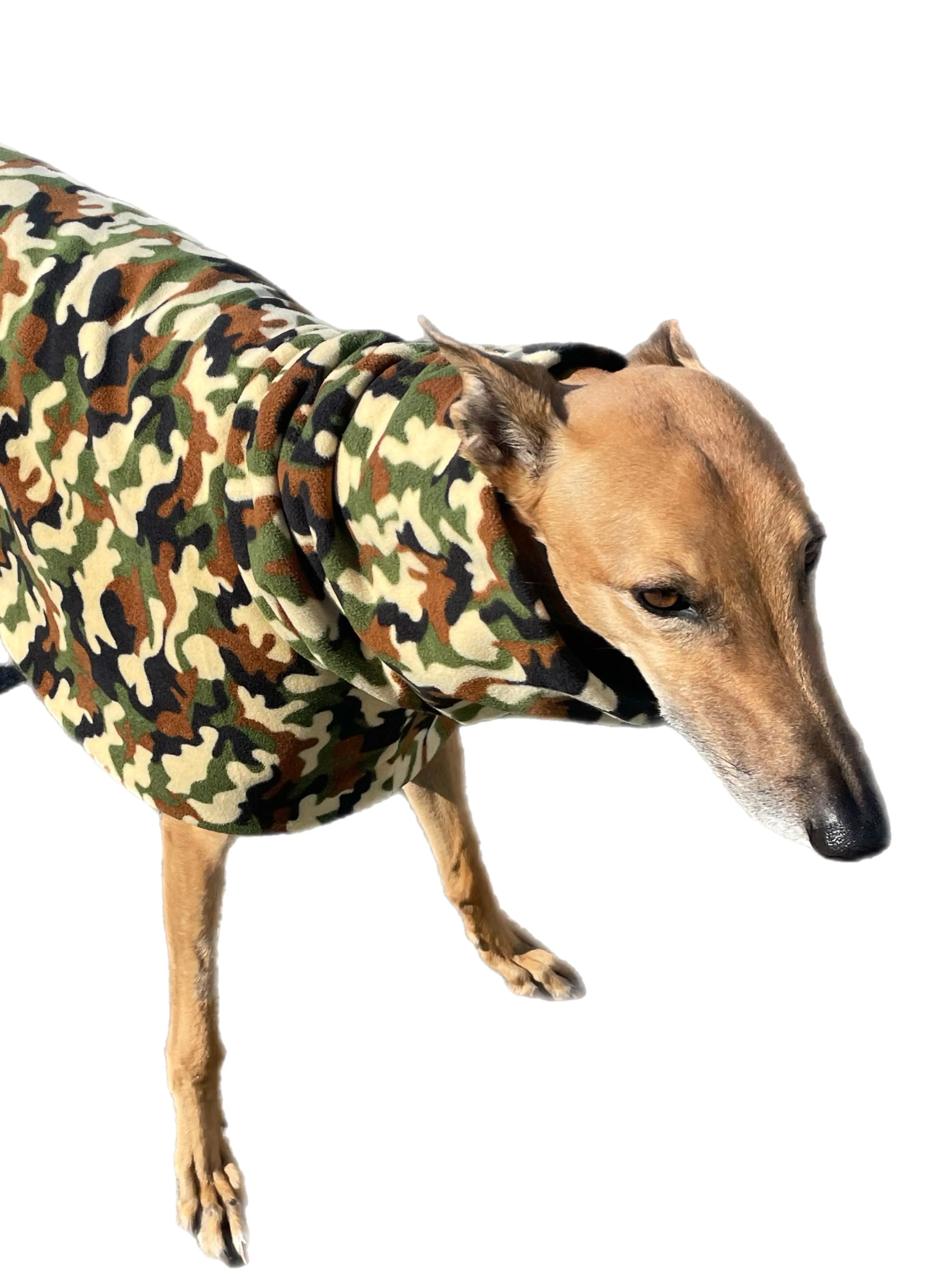 Cammo green print deluxe style greyhound coat camouflage double polar fleece washable