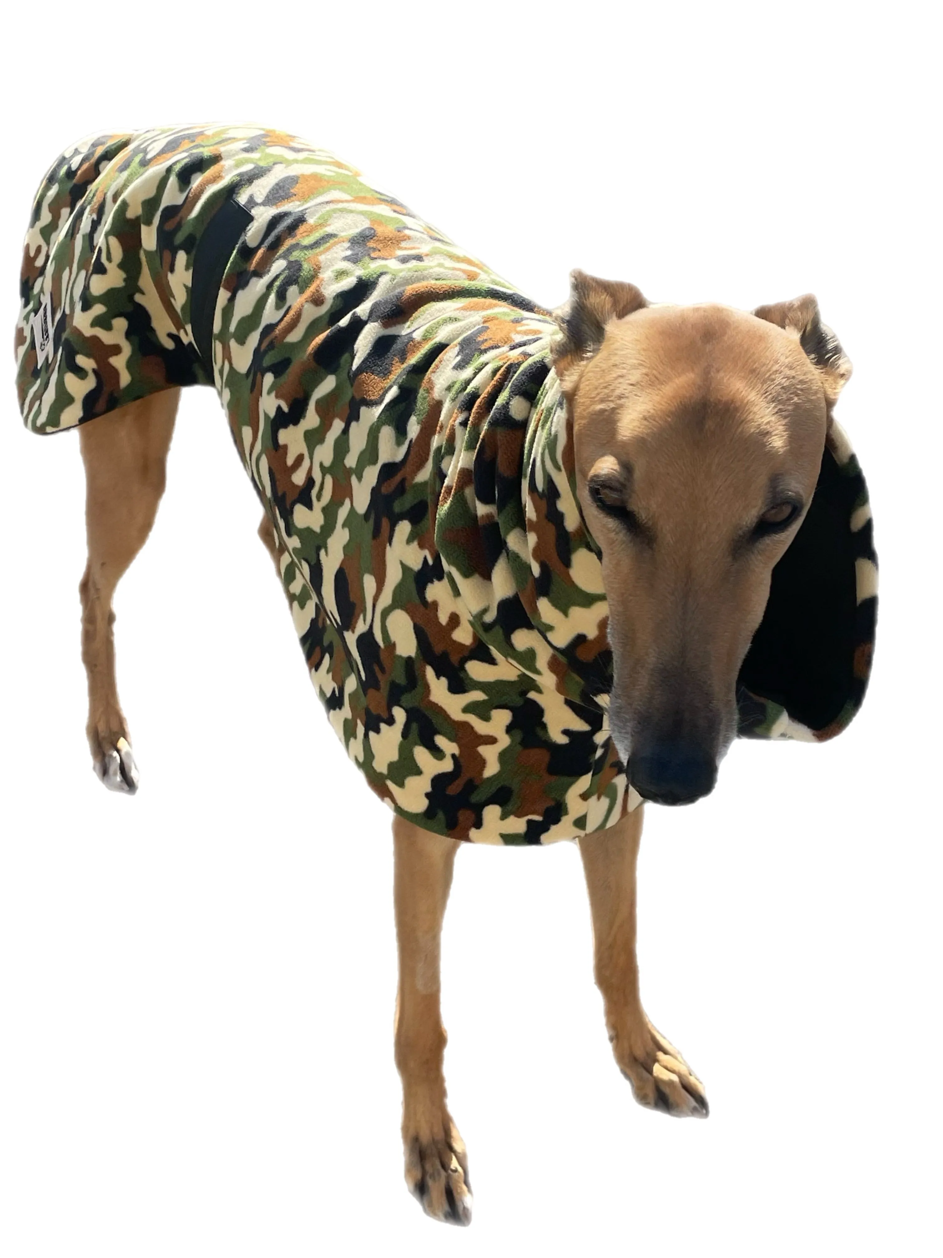 Cammo green print deluxe style greyhound coat camouflage double polar fleece washable