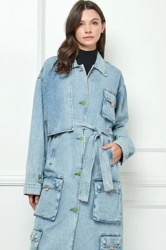 Cargo Pocket Denim Trench Coat