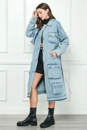 Cargo Pocket Denim Trench Coat