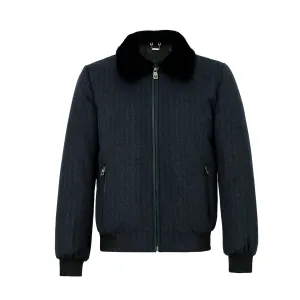 CASHMERE SRIPE FLIGHT JACKET WITH REX FUR