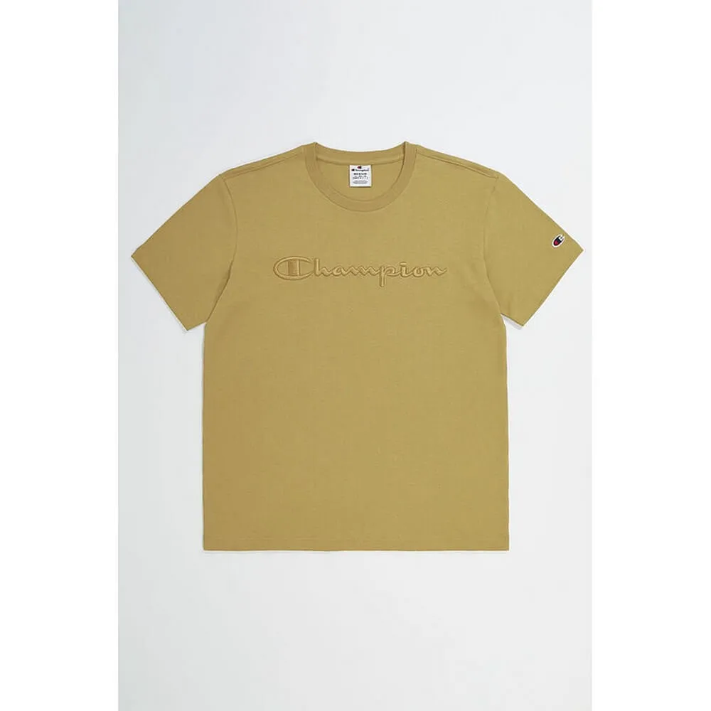Champion Light Blue Embroidered Script Logo Cotton T-Shirt Brown