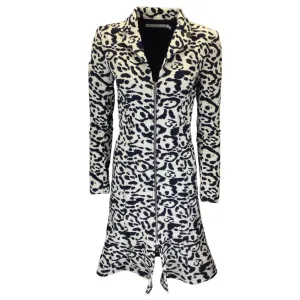 Christian Dior White / Navy Blue Animal Print Zip-Front Coat