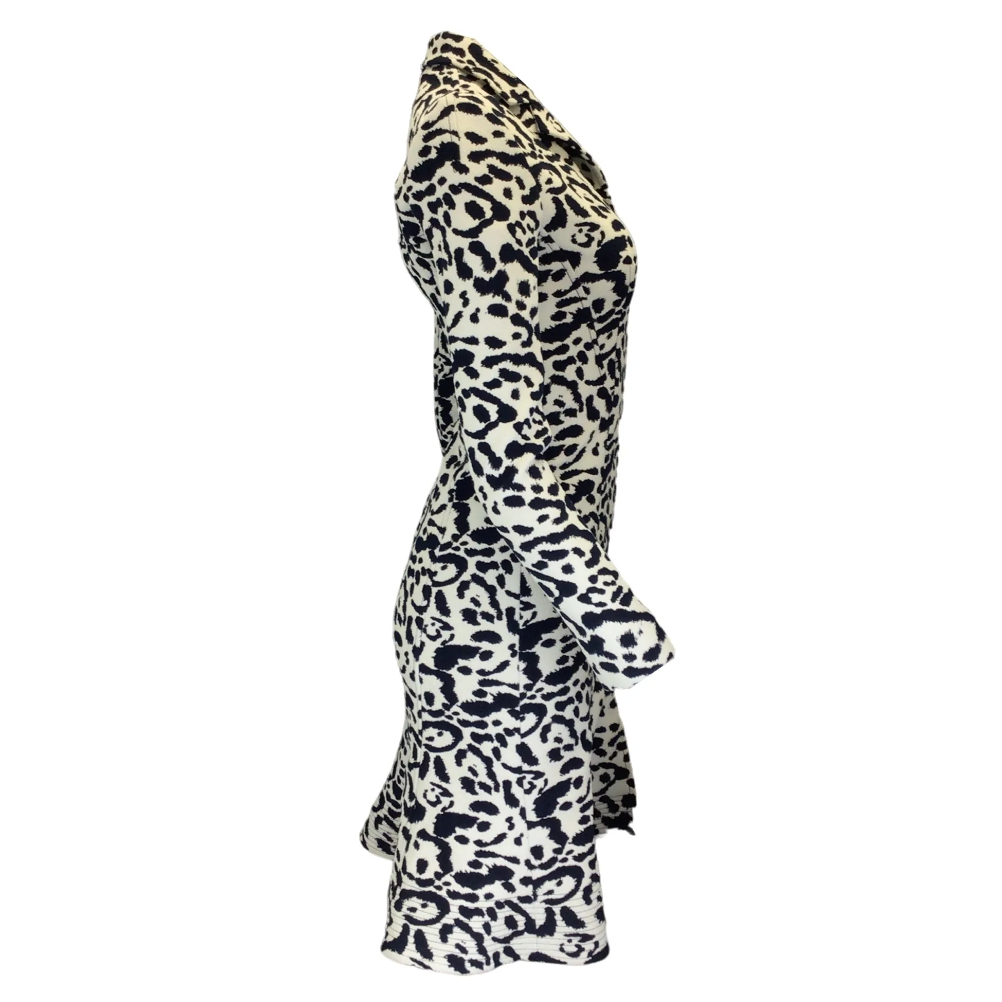Christian Dior White / Navy Blue Animal Print Zip-Front Coat