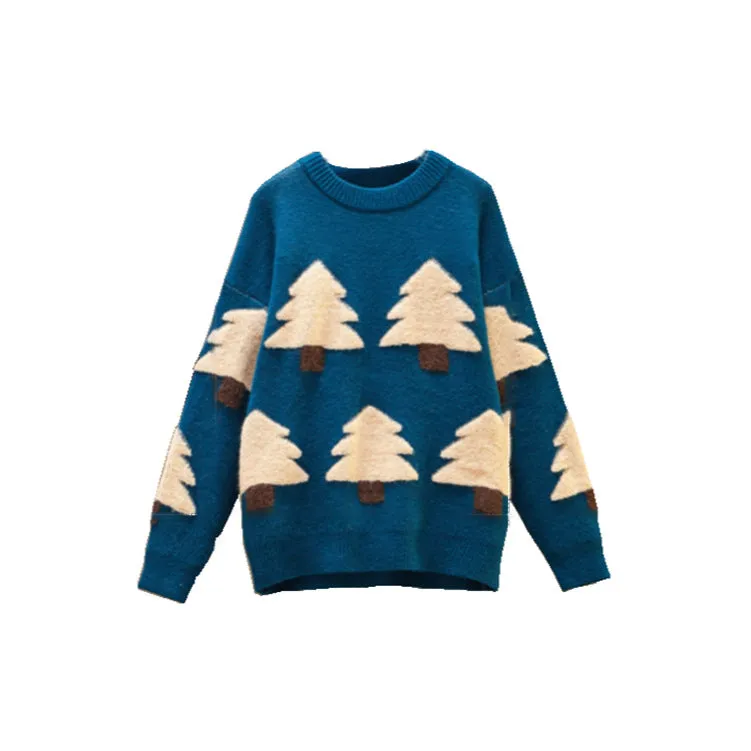 Christmas Tree Knit Cartoons Contrast Oversize Sweater