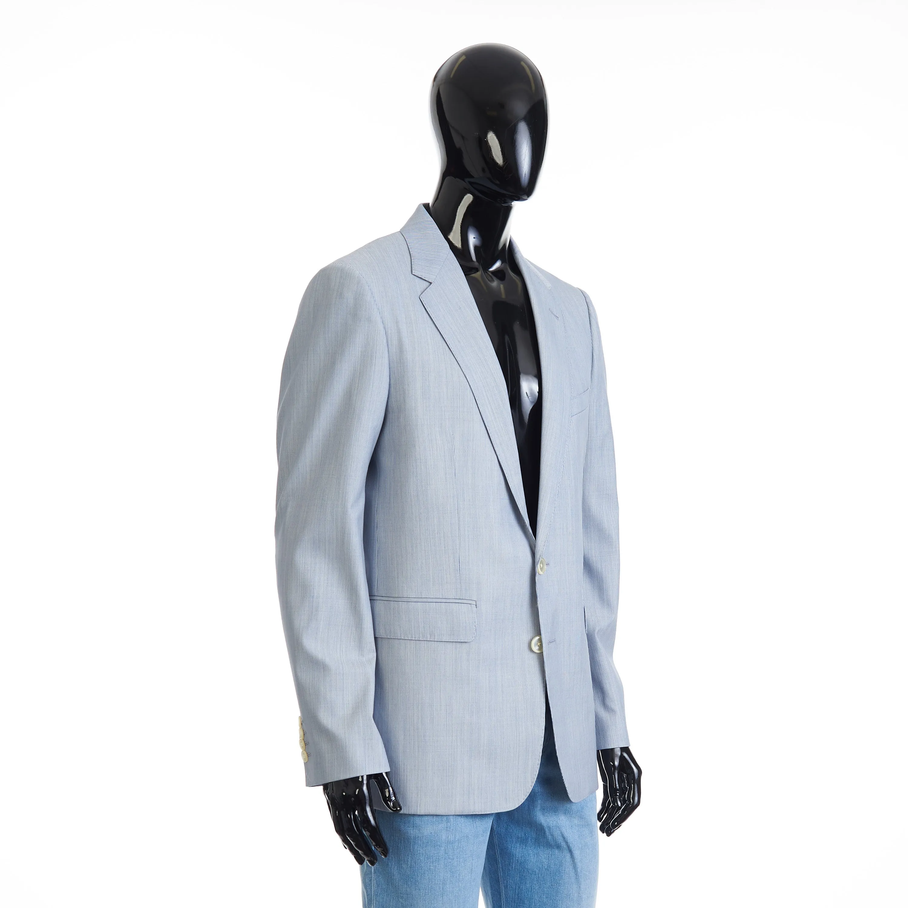 Classic Blazer Jacket - Blue/White Striped Wool & Silk