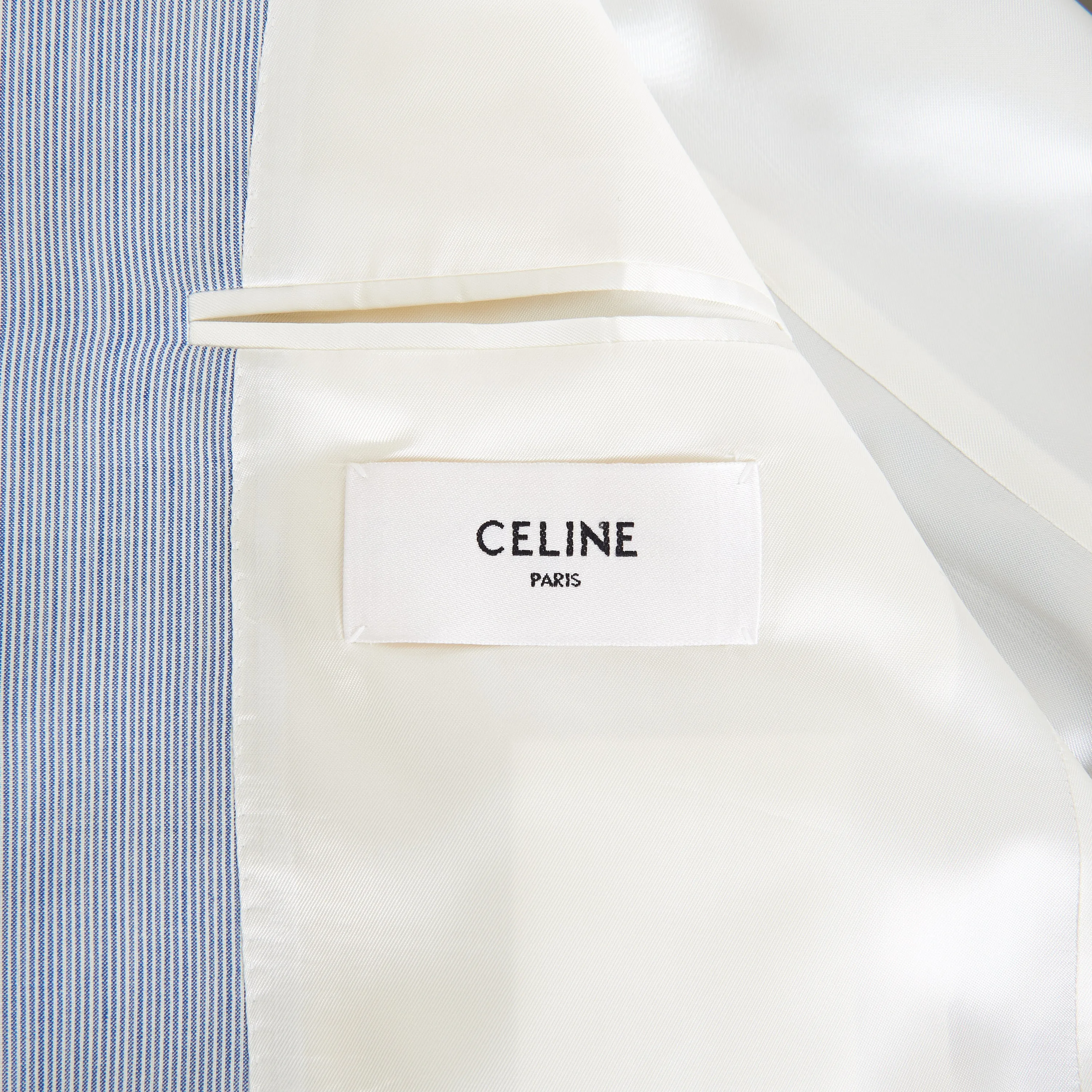 Classic Blazer Jacket - Blue/White Striped Wool & Silk