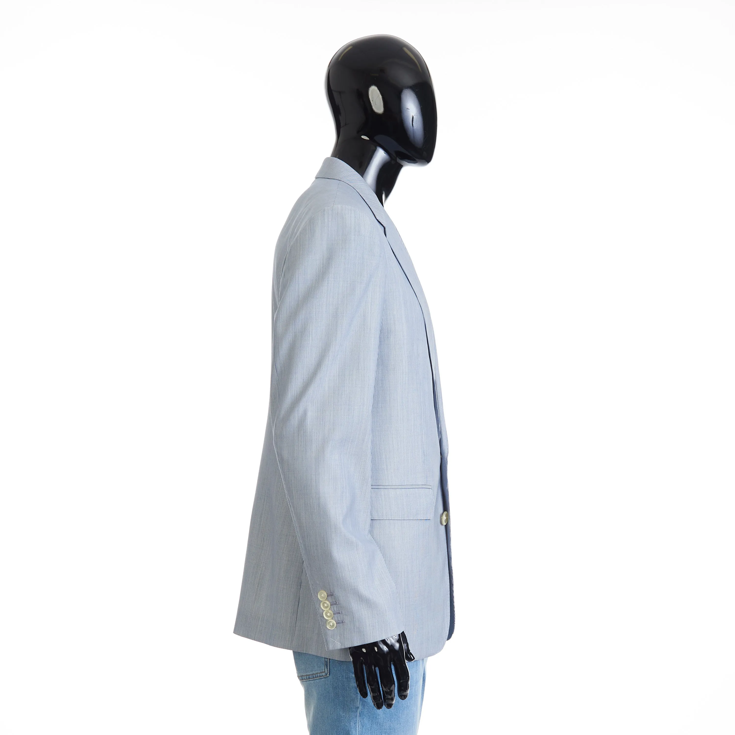 Classic Blazer Jacket - Blue/White Striped Wool & Silk