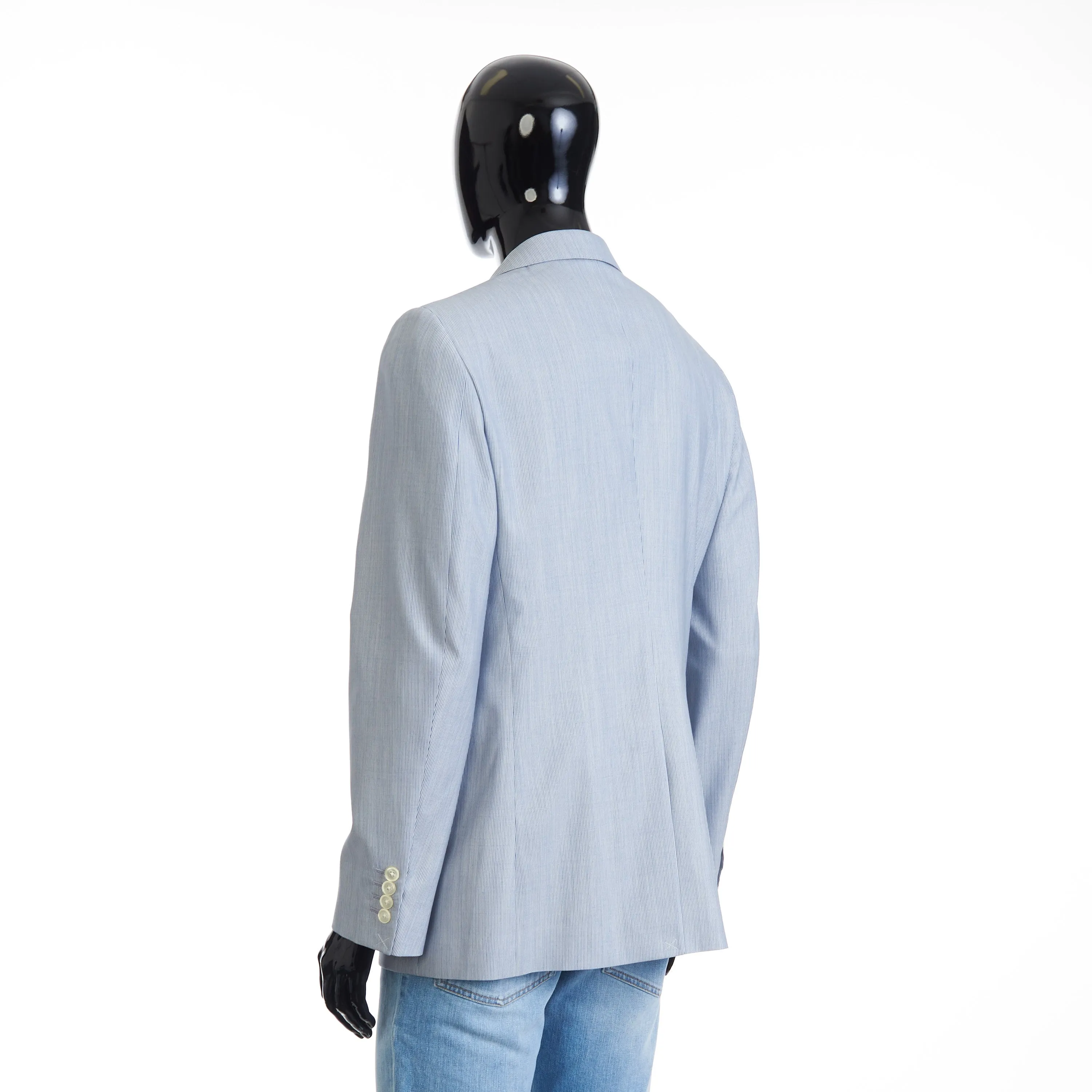 Classic Blazer Jacket - Blue/White Striped Wool & Silk