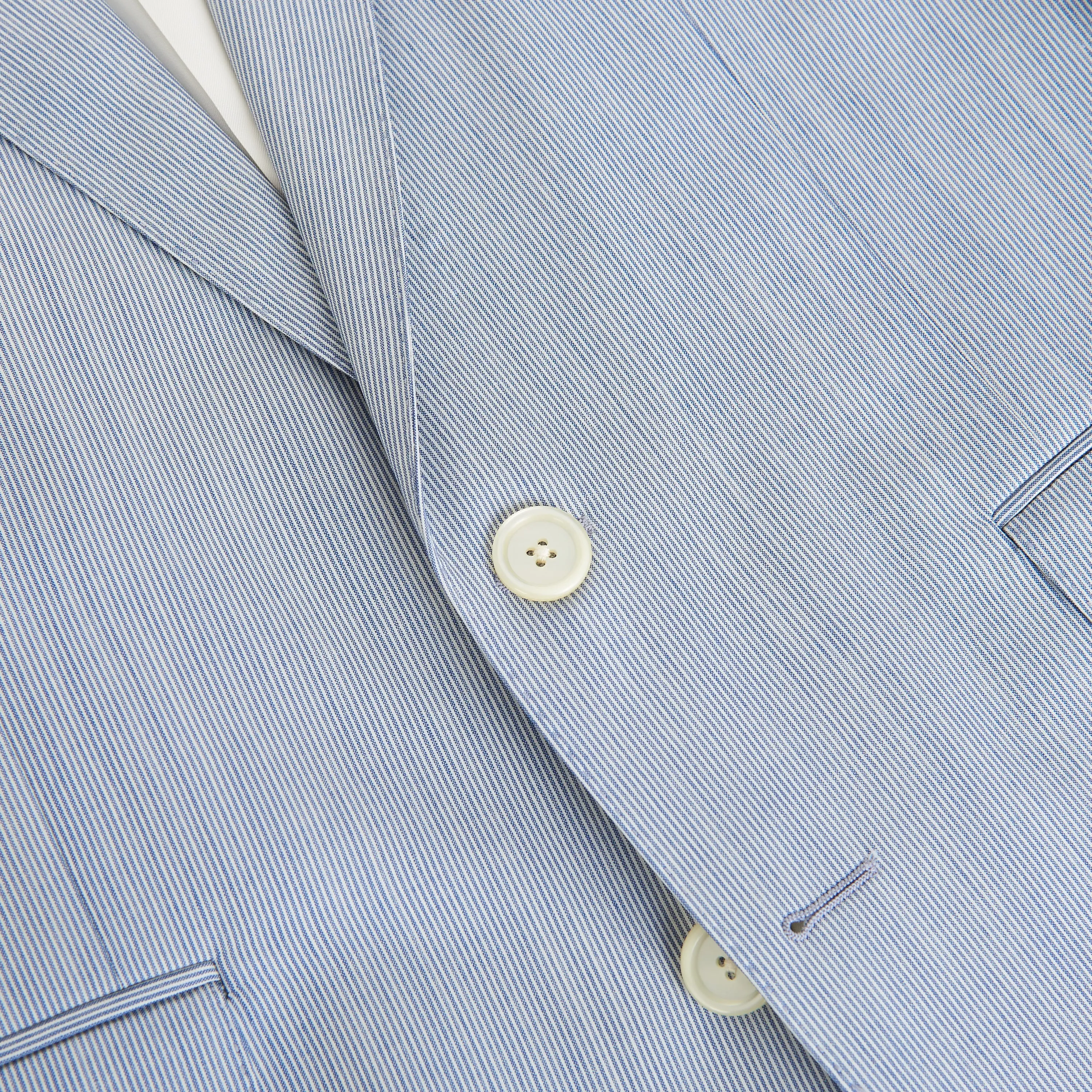 Classic Blazer Jacket - Blue/White Striped Wool & Silk