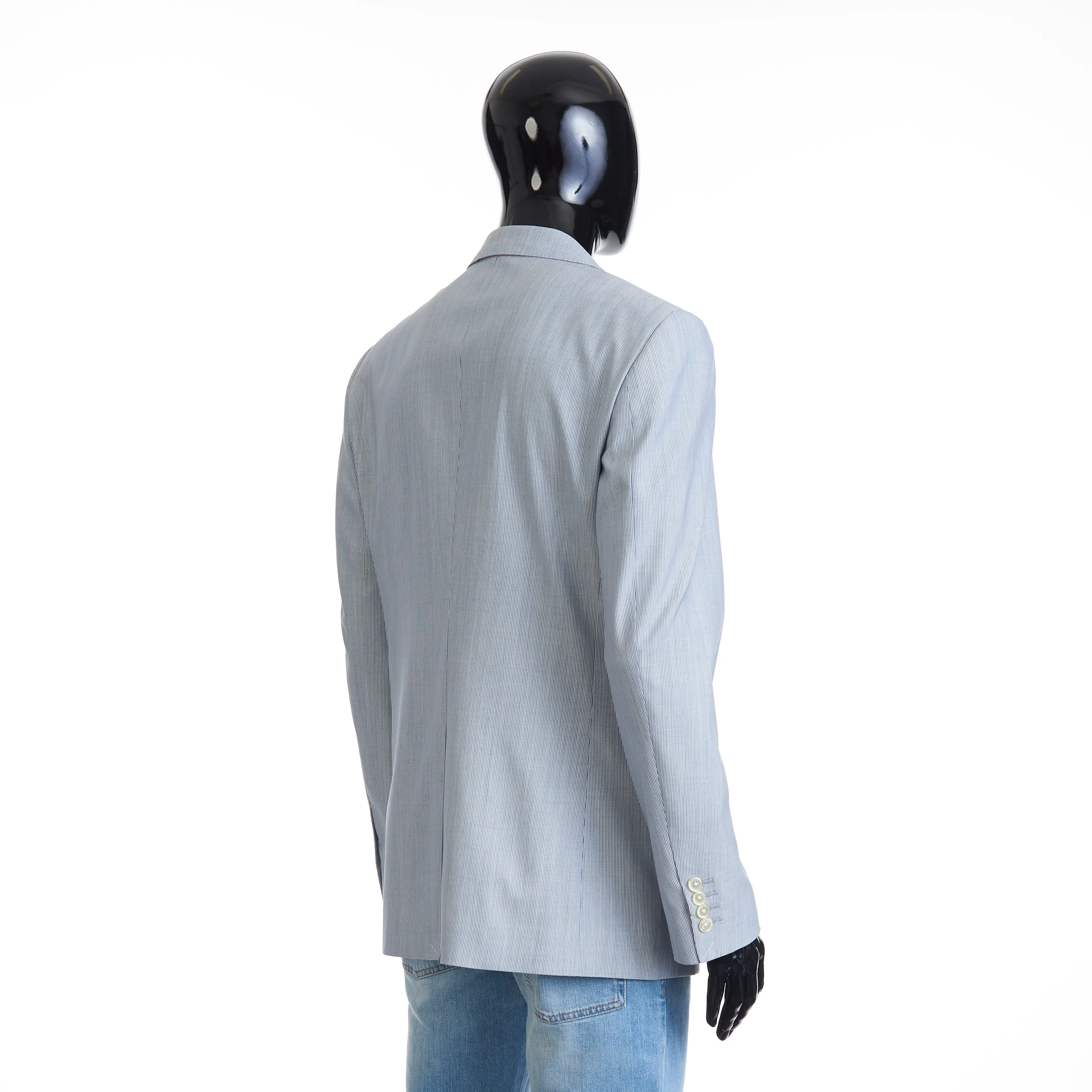Classic Blazer Jacket - Blue/White Striped Wool & Silk