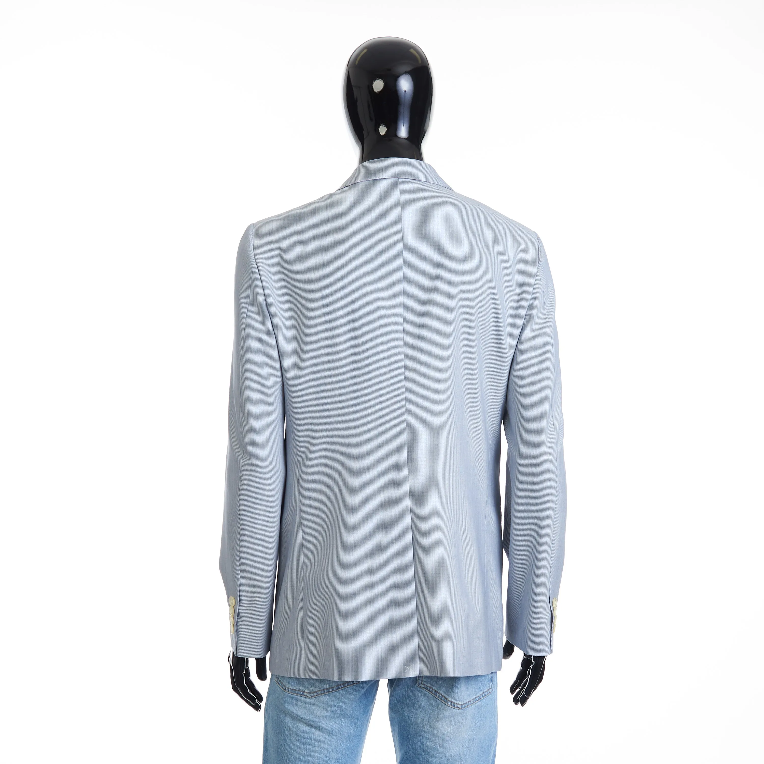 Classic Blazer Jacket - Blue/White Striped Wool & Silk