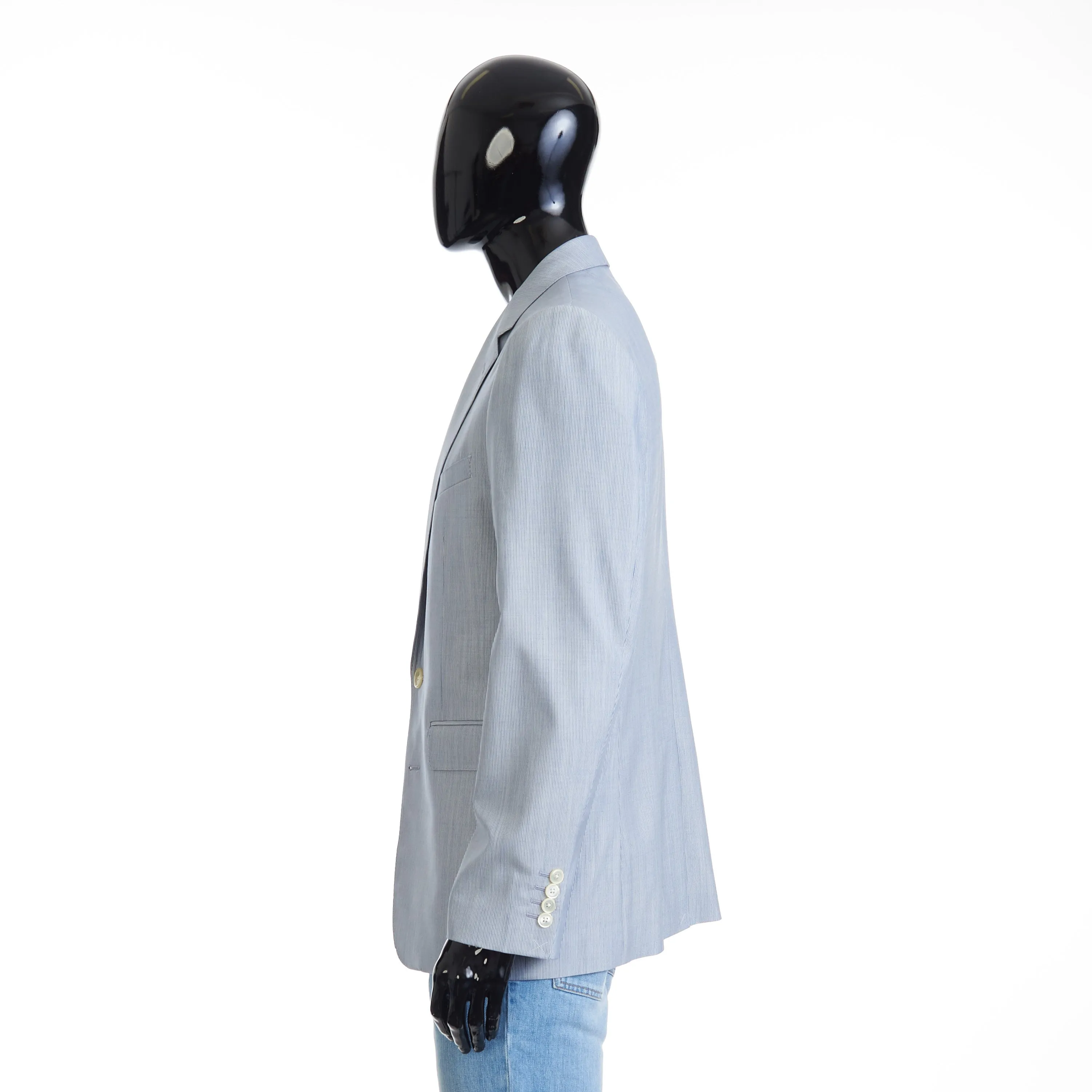 Classic Blazer Jacket - Blue/White Striped Wool & Silk