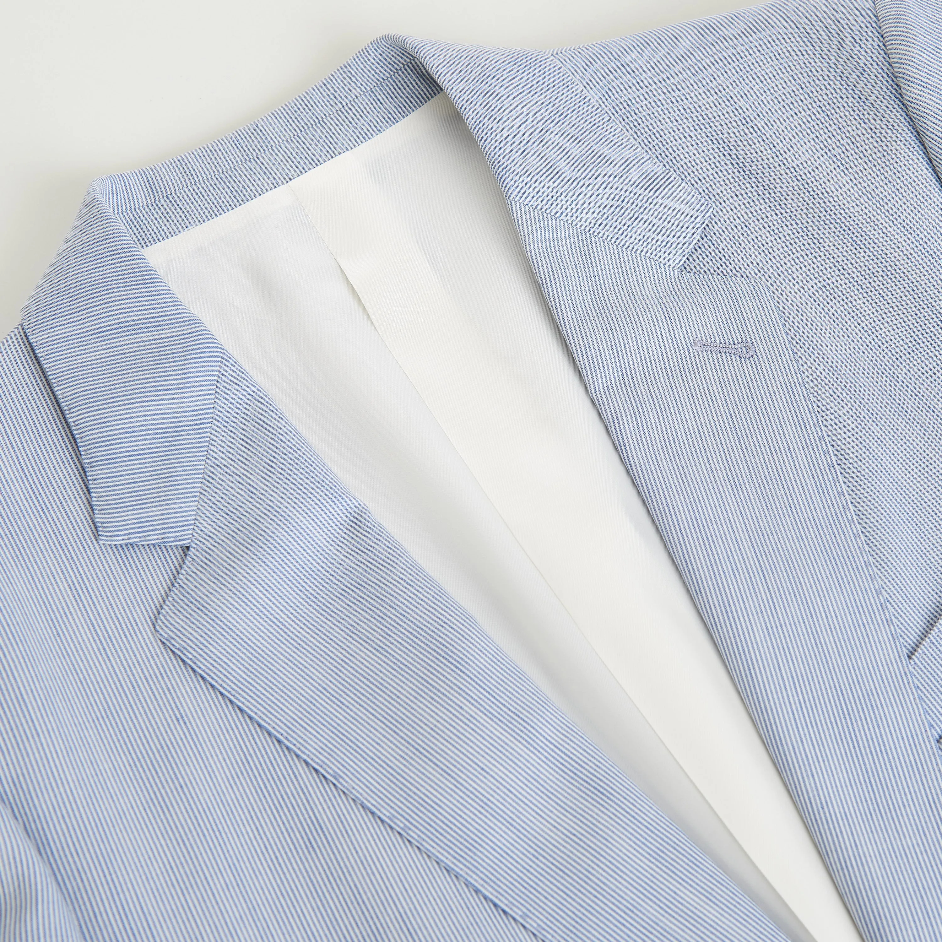 Classic Blazer Jacket - Blue/White Striped Wool & Silk