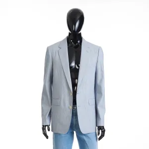 Classic Blazer Jacket - Blue/White Striped Wool & Silk