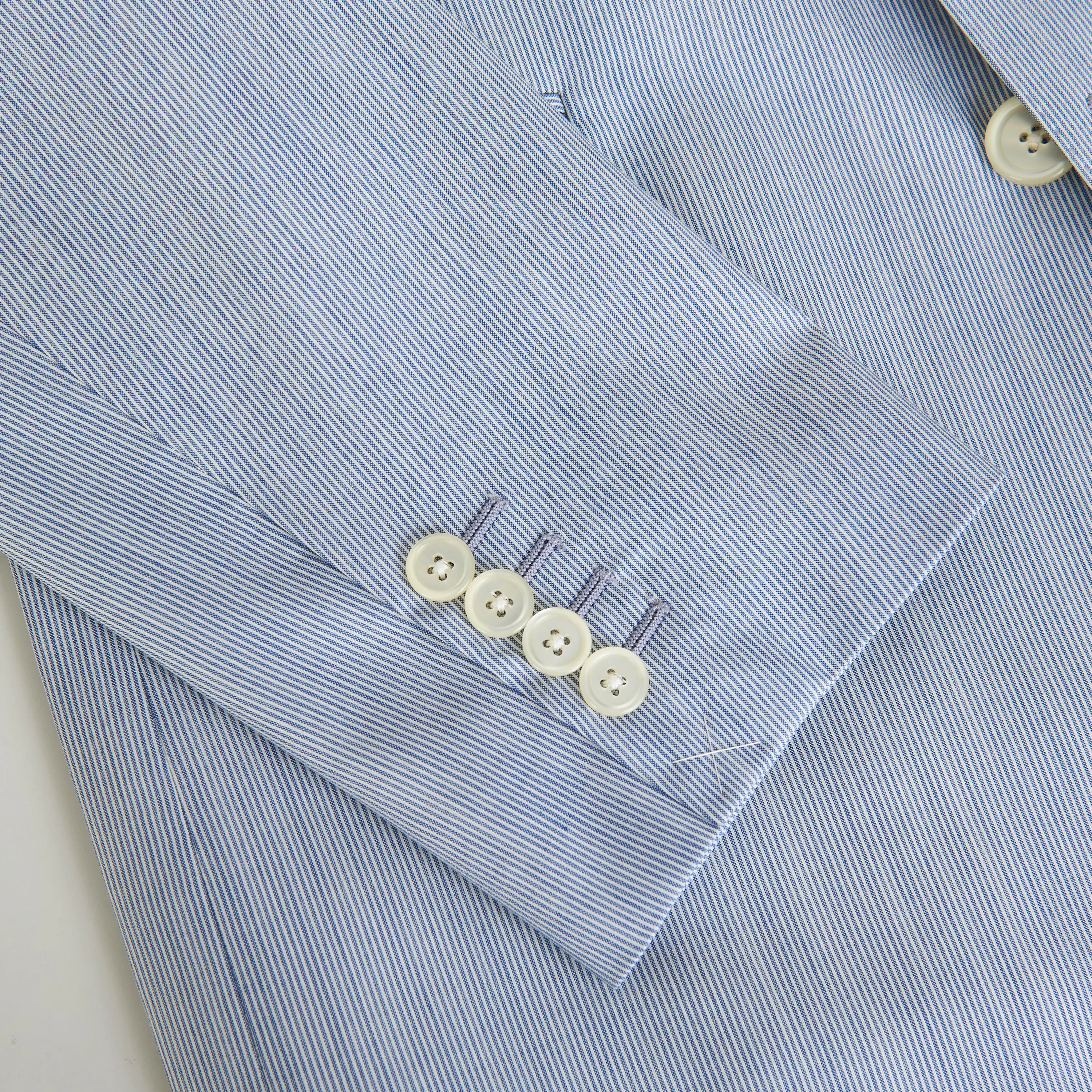 Classic Blazer Jacket - Blue/White Striped Wool & Silk