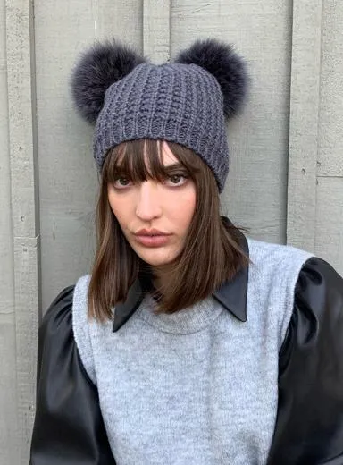 Classic Fur Double Pom Beanie