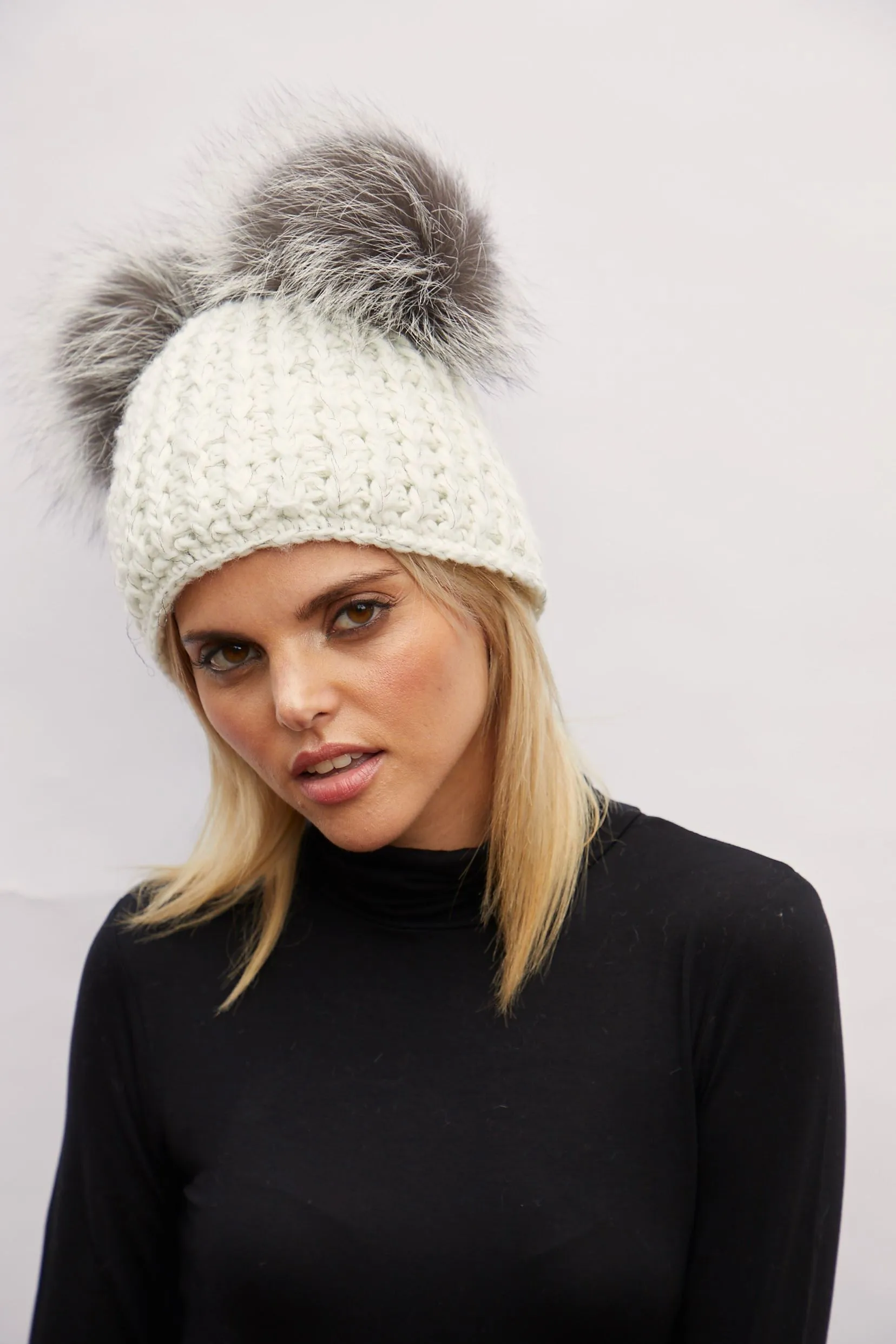 Classic Fur Double Pom Beanie