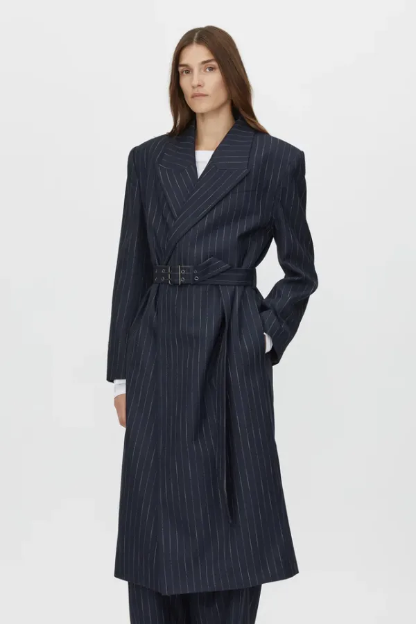 Clemence Blazer Coat Navy Pinstripe