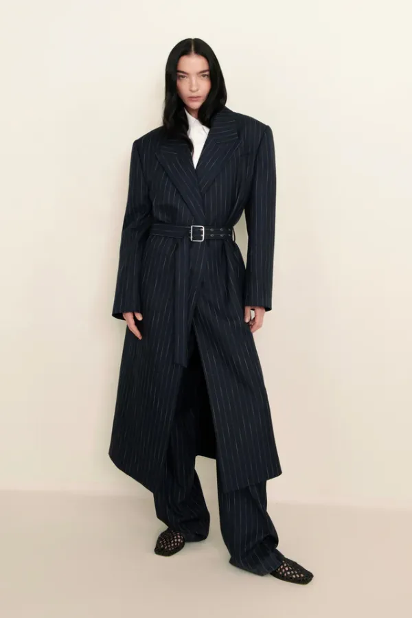 Clemence Blazer Coat Navy Pinstripe