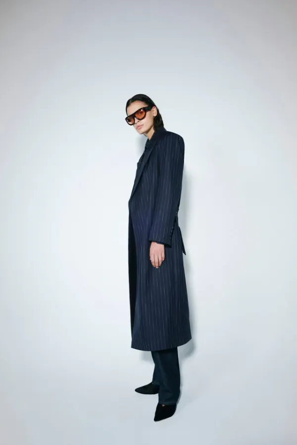 Clemence Blazer Coat Navy Pinstripe