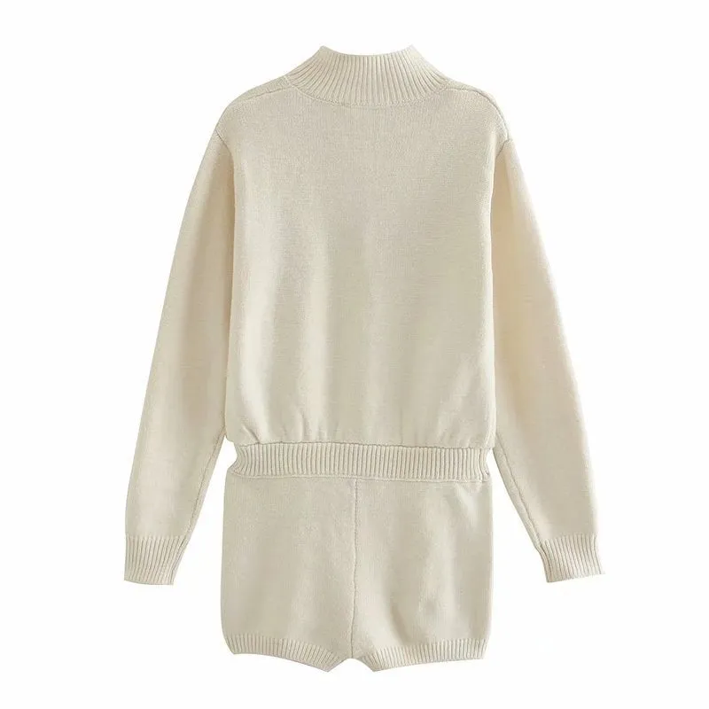 Comfy Single-breasted Knitting Jumpsuit Loungewear