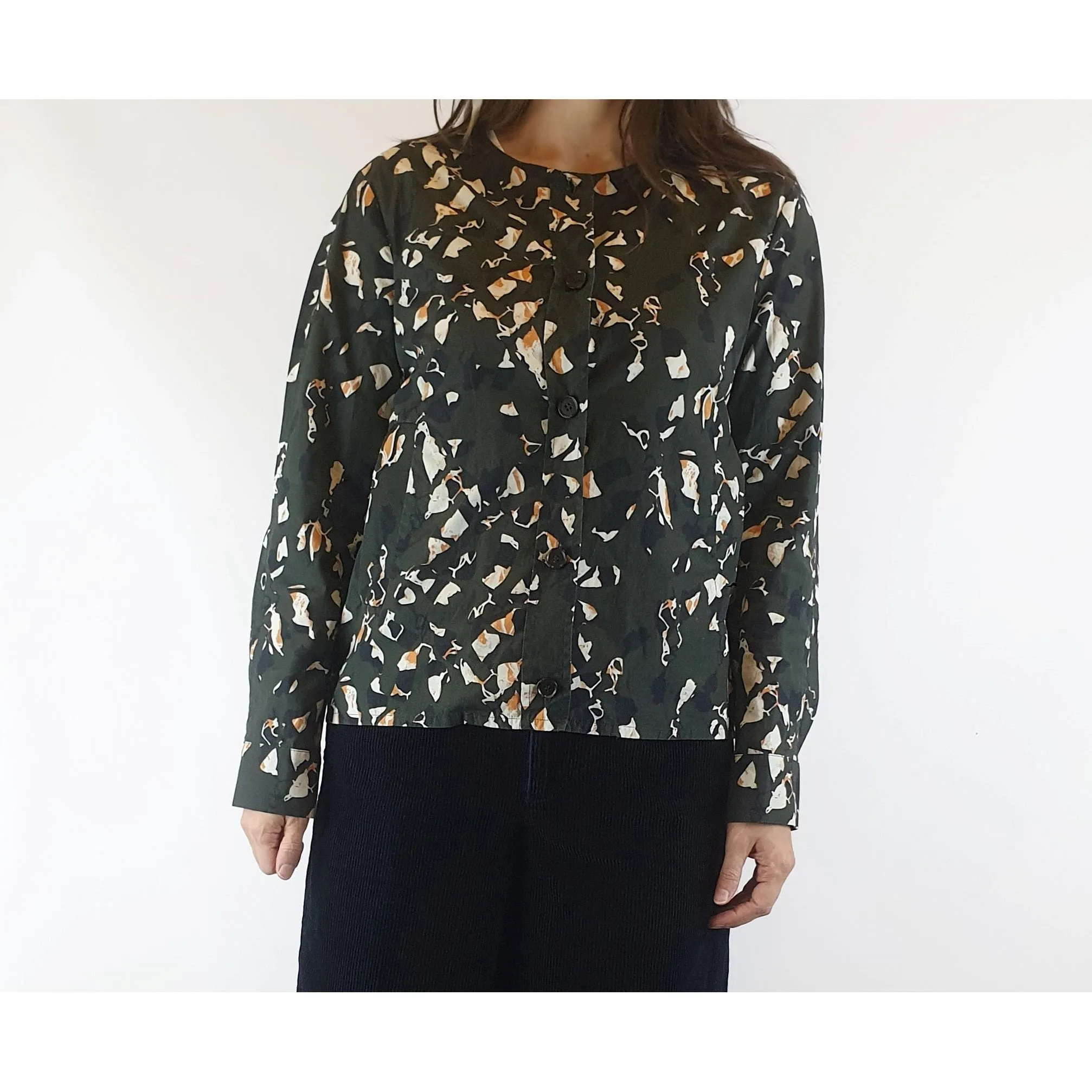 Cos dark green print 100% cotton light shirt jacket size 36 (best fits size 8)