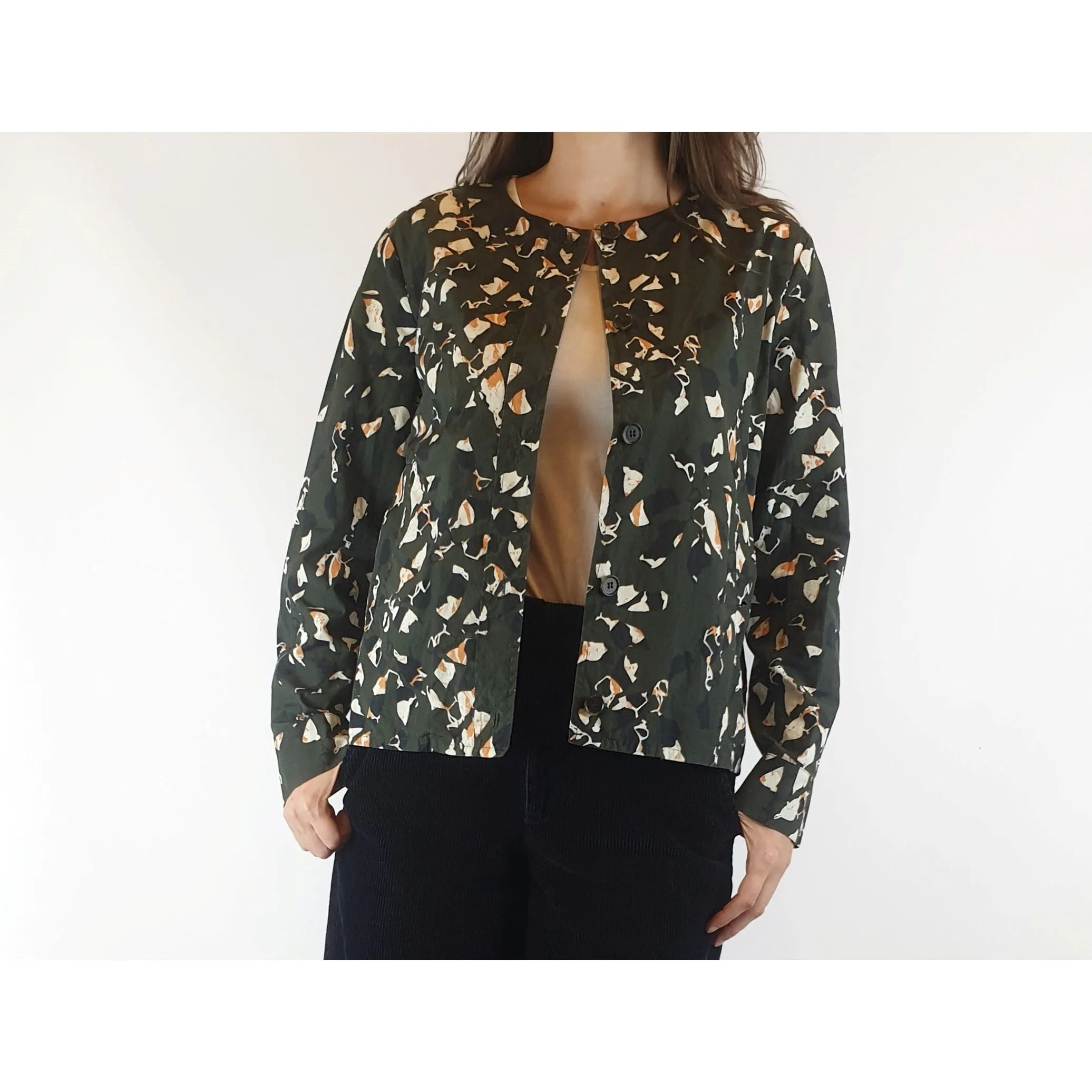 Cos dark green print 100% cotton light shirt jacket size 36 (best fits size 8)