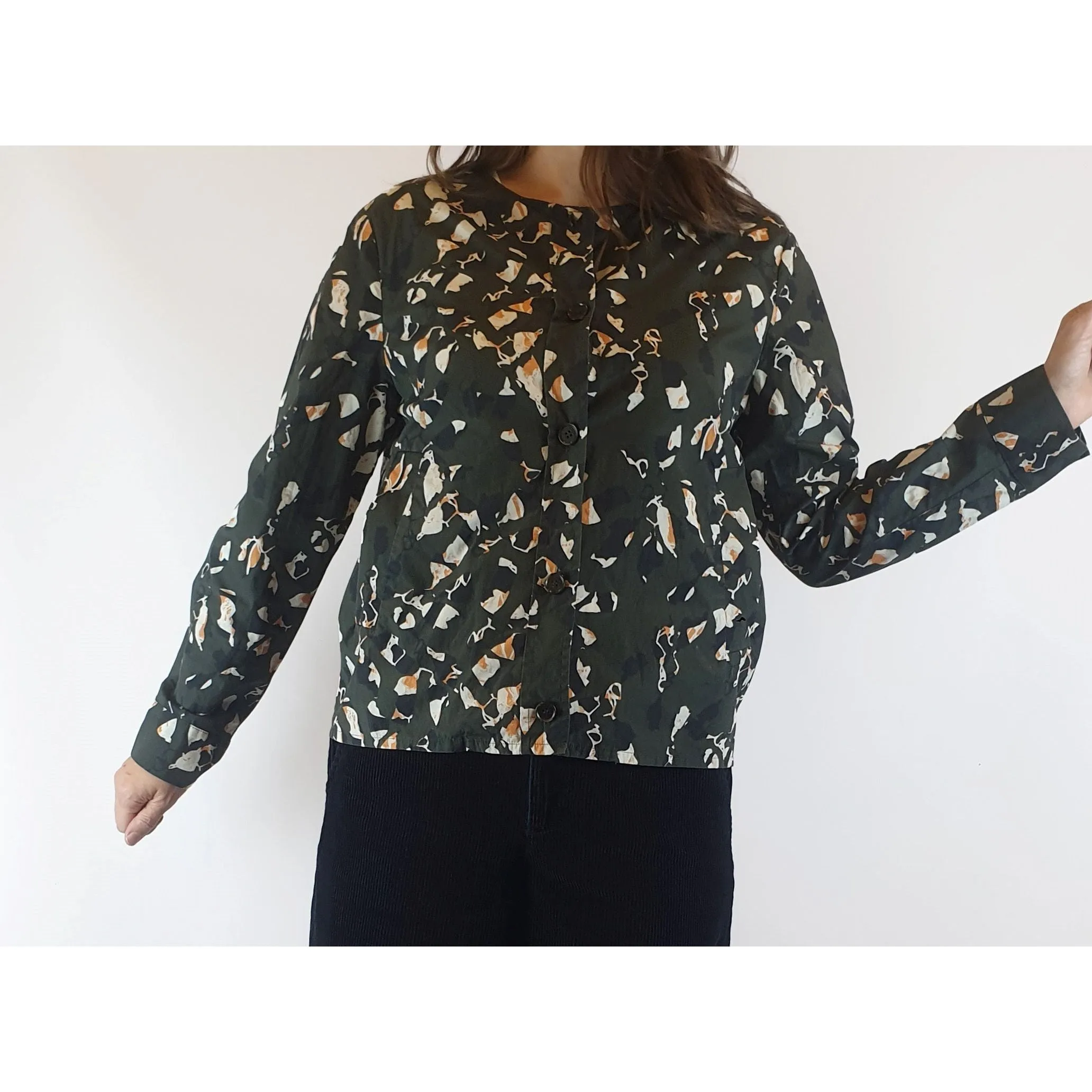 Cos dark green print 100% cotton light shirt jacket size 36 (best fits size 8)