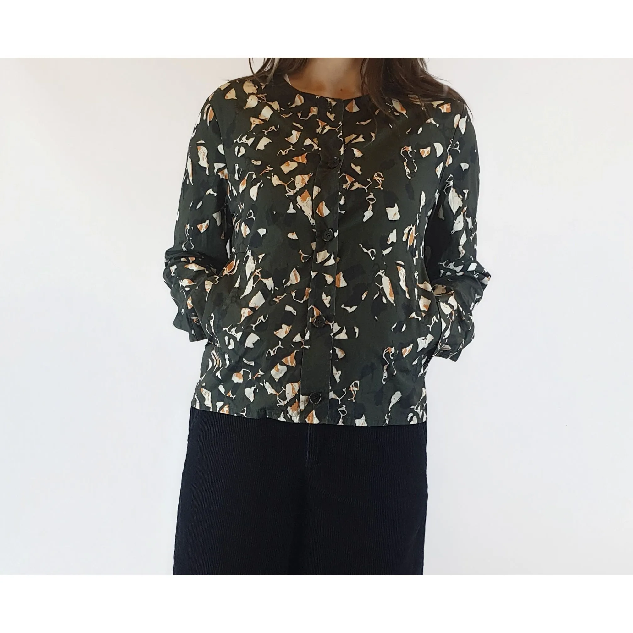 Cos dark green print 100% cotton light shirt jacket size 36 (best fits size 8)