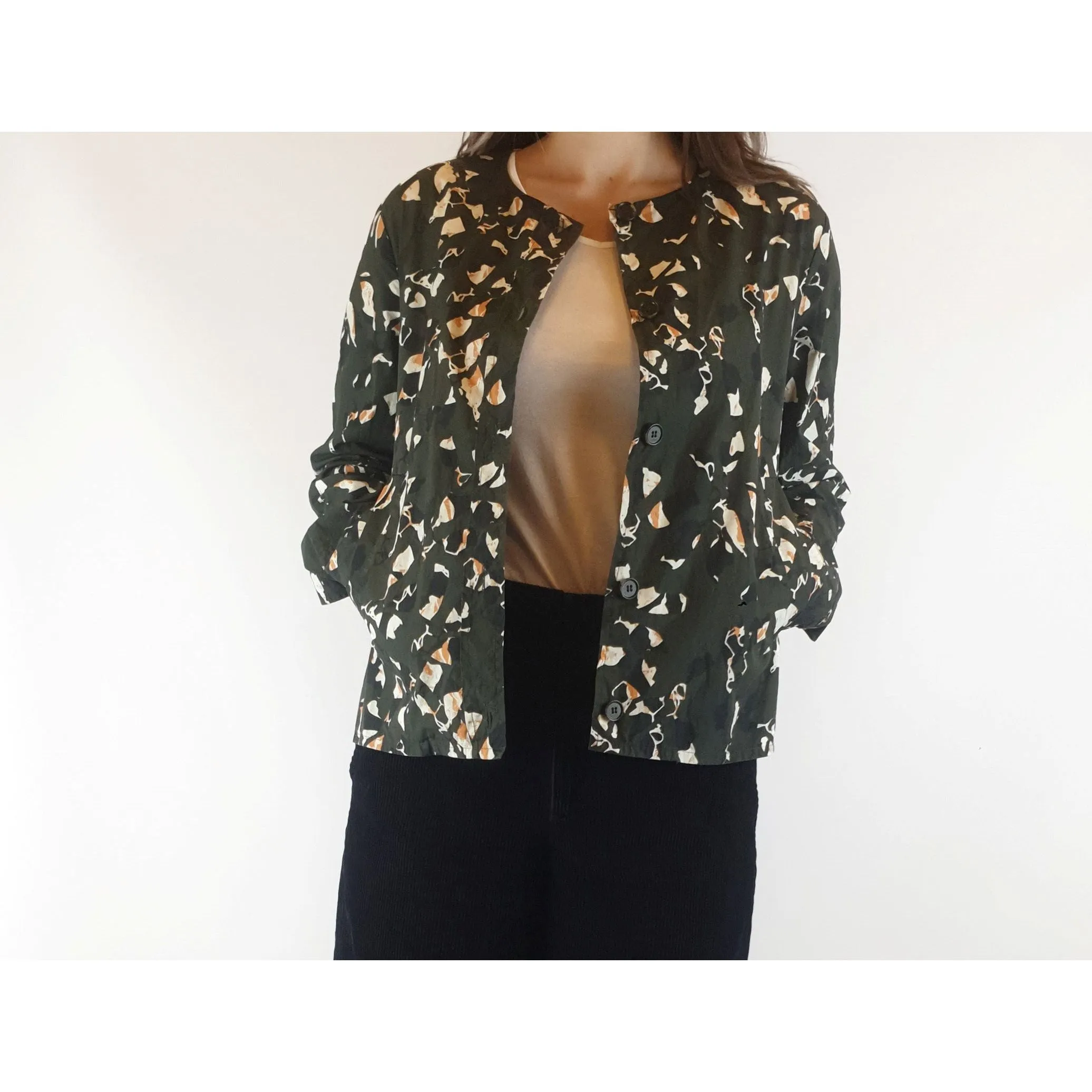 Cos dark green print 100% cotton light shirt jacket size 36 (best fits size 8)